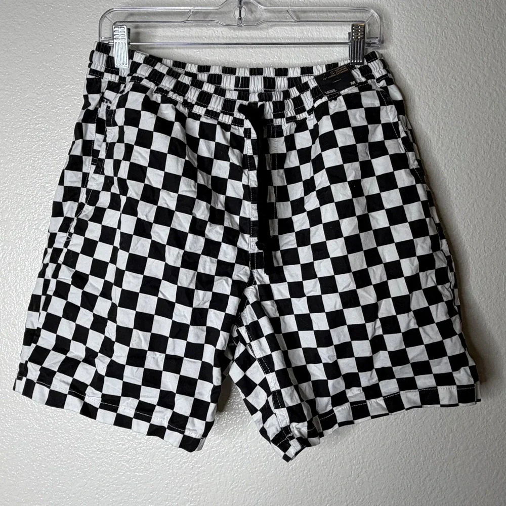 Vans Mens Range Elastic Checkerboard Shorts Black White Relaxed Fit 18 Outseam M